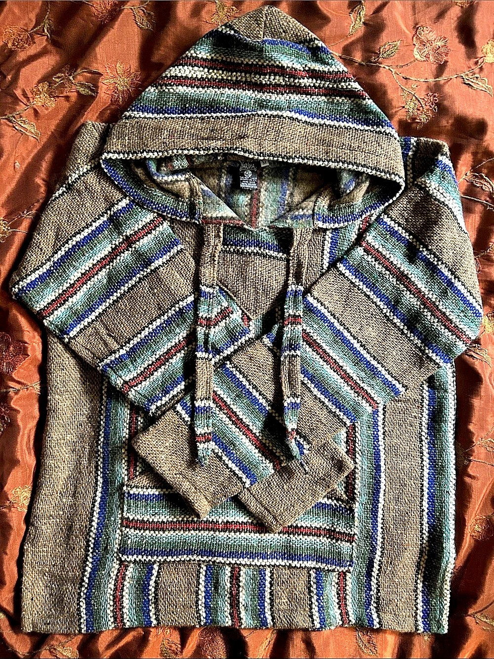 Yarina Striped Hooded Pullover in Brown,Blue,Green,Red,White. Size Uni- Medium